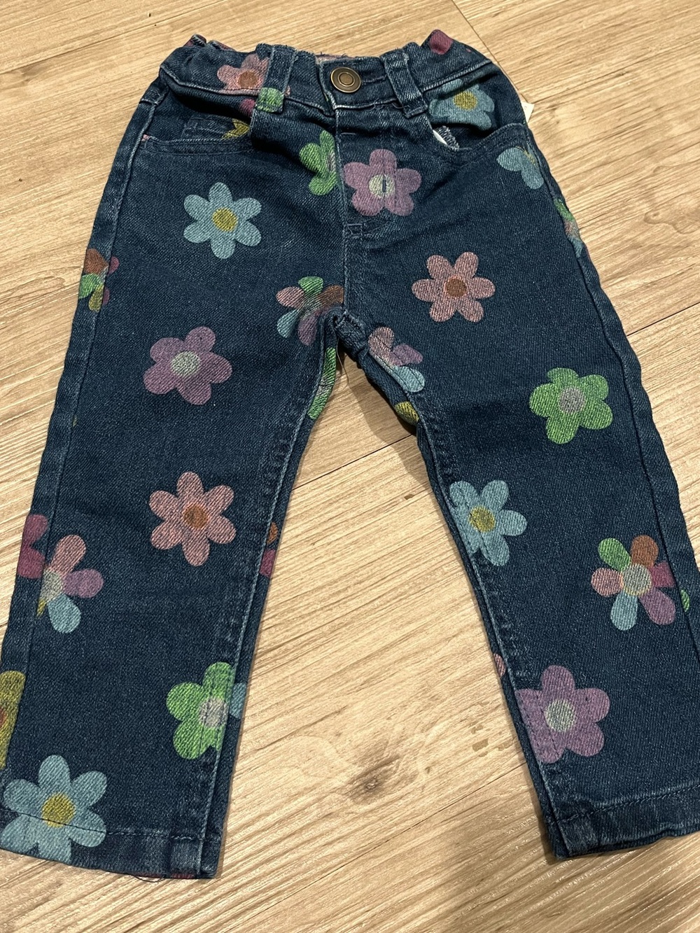 Garanimals Dark Blue Denim Jeans with Multicolor Flower Print